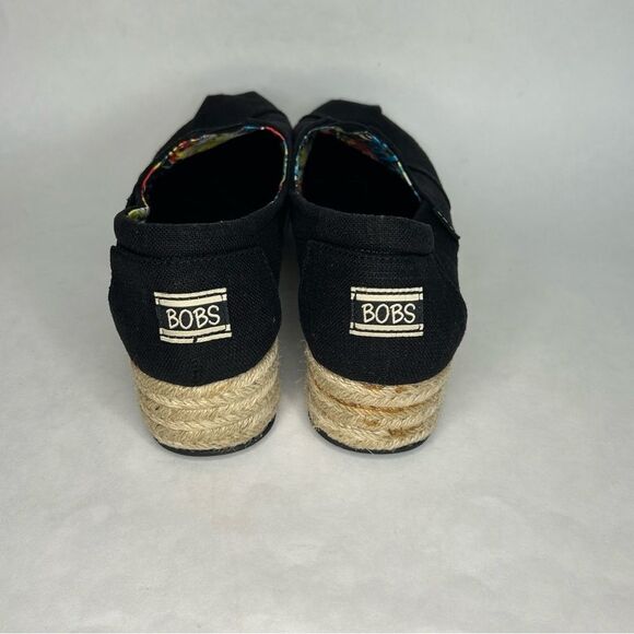Skechers Bobs Espadrille Wedges Women 9 High Jinx Black Tan Memory Foam 34101 - Picture 4 of 9